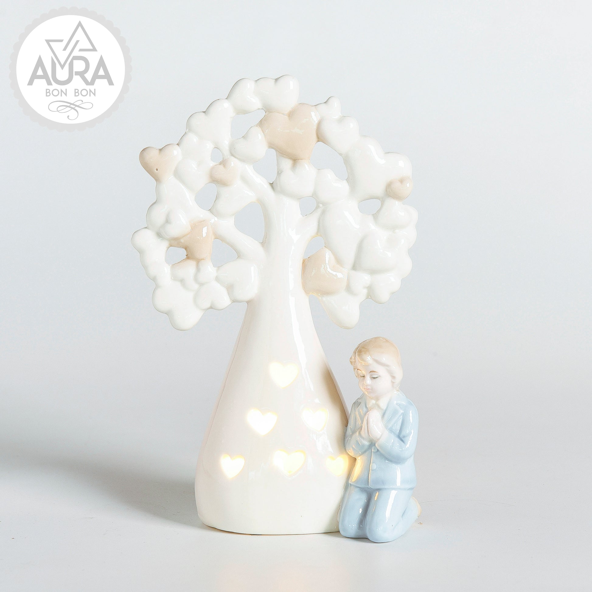 bomboniera in porcellana per comunione albero della vita con bambino