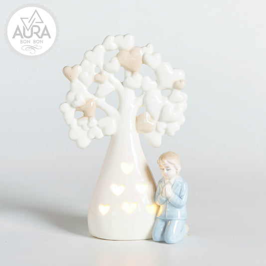 bomboniera in porcellana per comunione albero della vita con bambino
