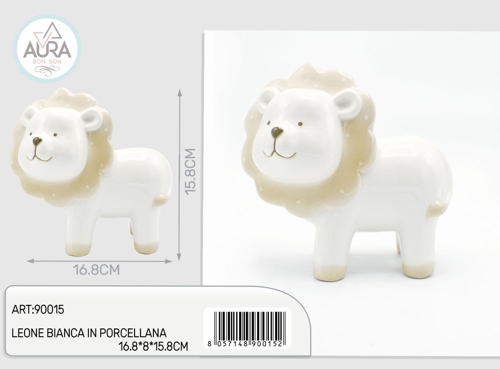 Leone bianco in porcellana 16,8x8x15,8cm
