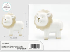 Leone bianco in porcellana 16,8x8x15,8cm
