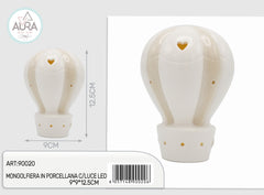 Porcelain hot air balloon with LED light 9x9x12.5cm