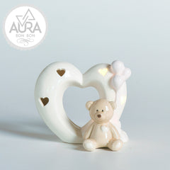Teddy bear with heart and light 10.5x8x9.2cm