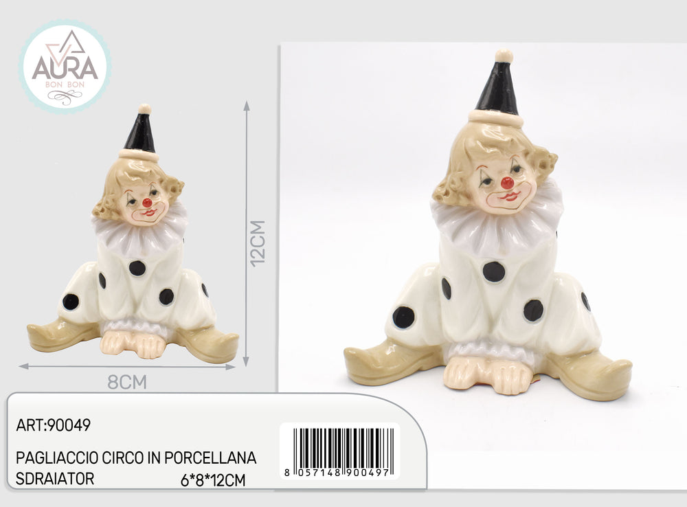 Porcelain circus clown sitting 6x8x12cm