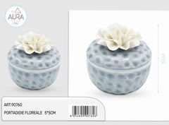 Portagioie floreale azzurro con fiore bianco 5x5cm