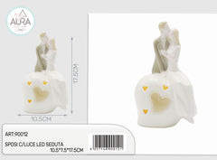 Porcelain wedding couple with LED light, 10.5x7.5x17.5cm
