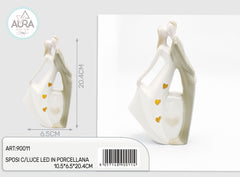 Sposi con luce led in porcellana 10,5x6,5x20,4cm