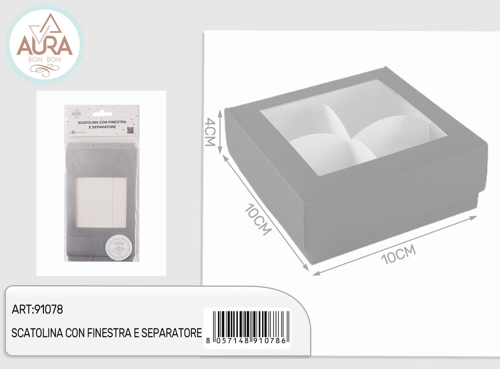 Silver box with window and divider 10x10x4cm
