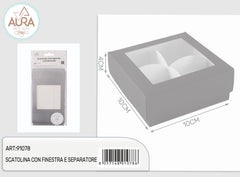 Scatolina con finestra e separatore argento 10x10x4cm