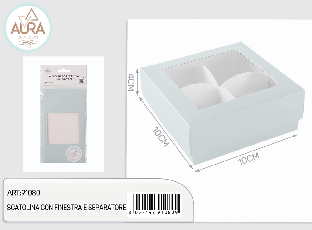 Blue box with window and divider 10x10x4cm