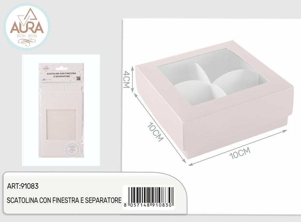 Small box with window and white divider 10x10x4cm