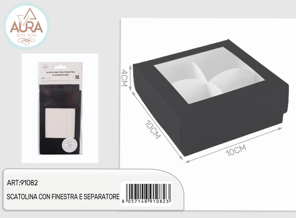 Box with window and black divider 10x10x4cm