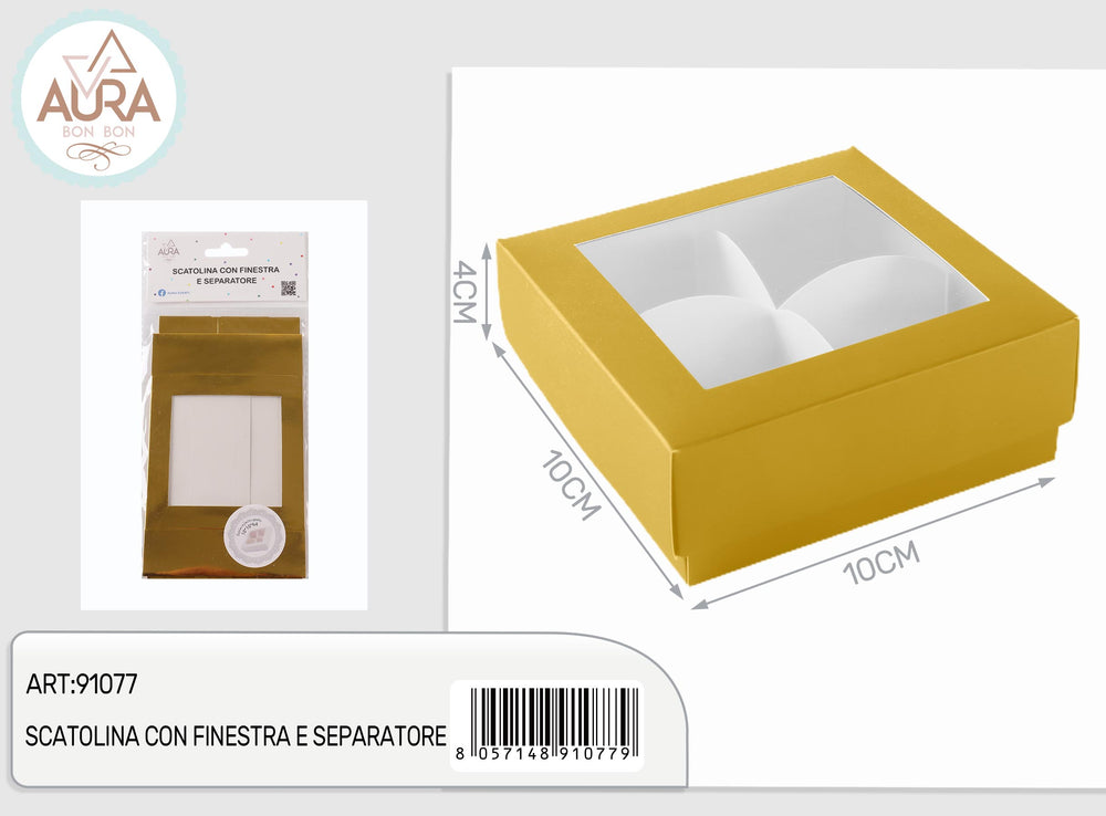 Box with window and gold divider 10x10x4cm