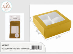Scatolina con finestra e separatore oro 10x10x4cm