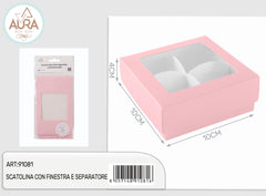 Scatolina con finestra e separatore rosa 10x10x4cm