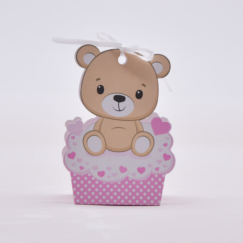 Teddy bear-shaped box with pink heart