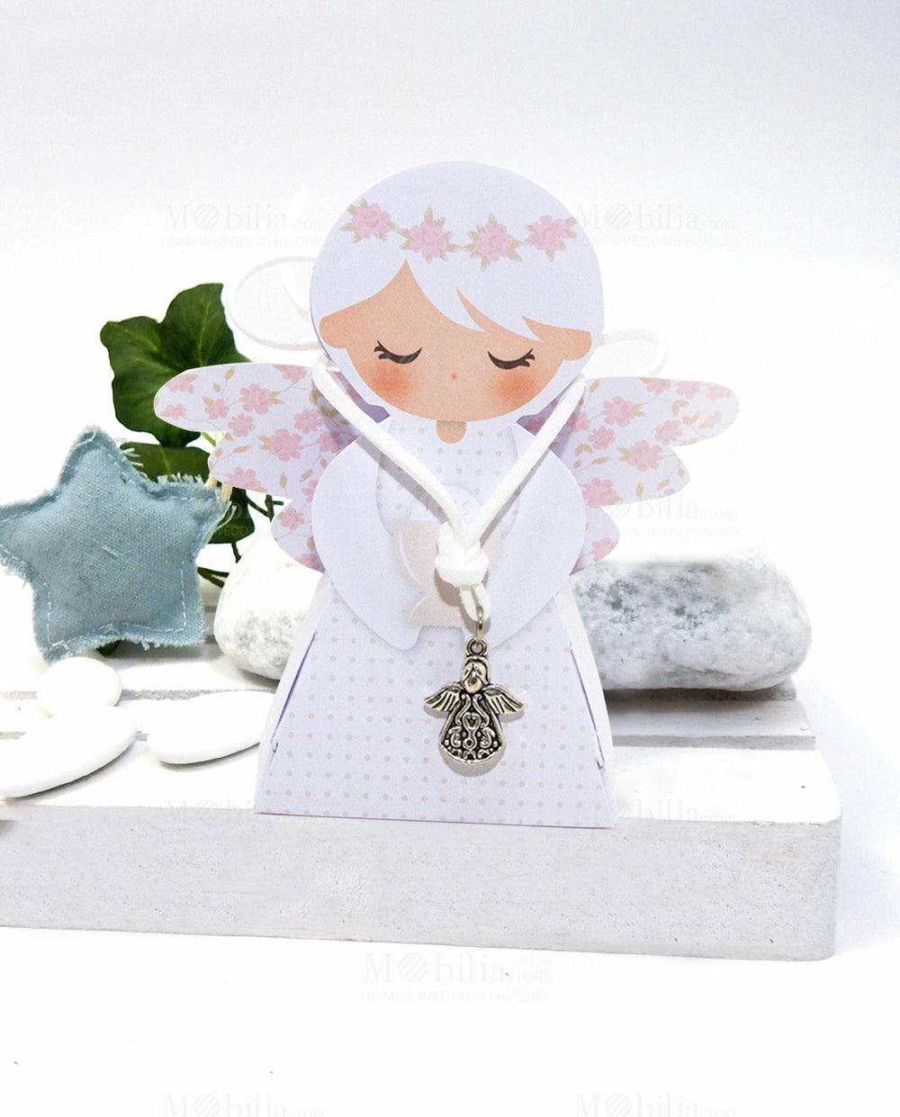 25cm sweet angels light pink confetti box with rope handle