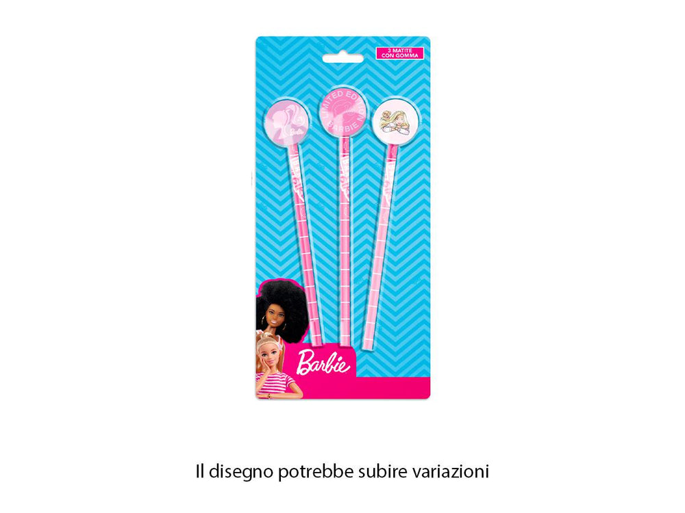 Set of 3 Barbie pencils with eraser