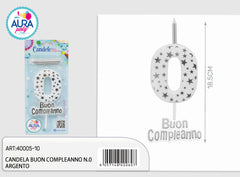 silver birthday candle no. 0