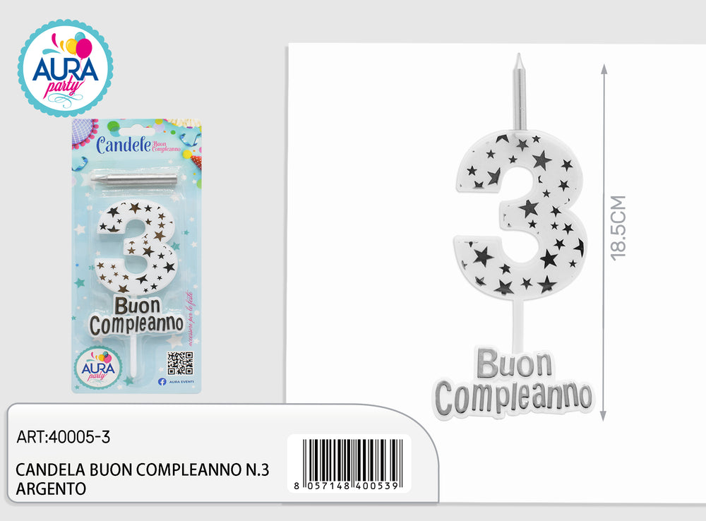 candela compleanno n.3 argento