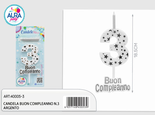 candela compleanno n.3 argento