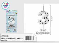 silver birthday candle no. 3