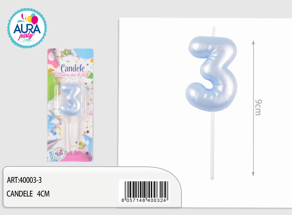 birthday candle no. 3 light blue