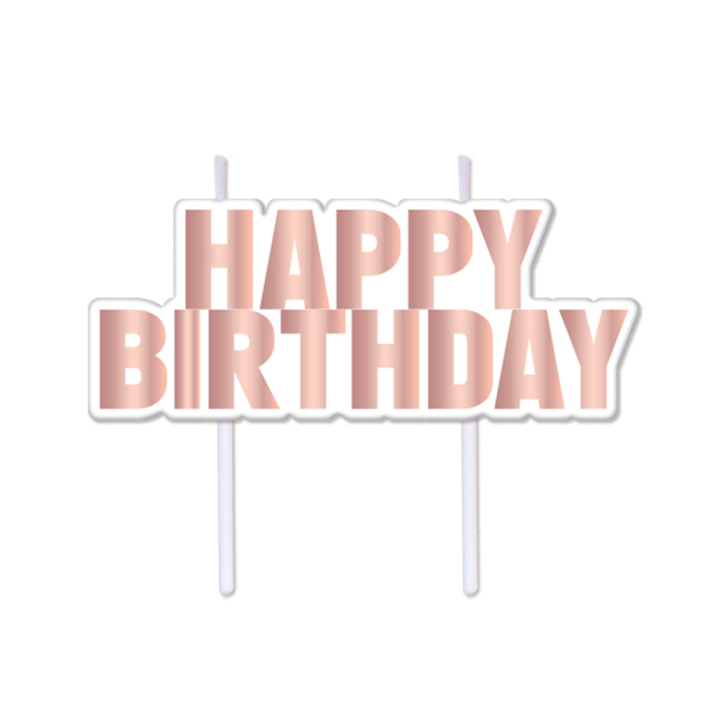 metallic pink happy birthday candles