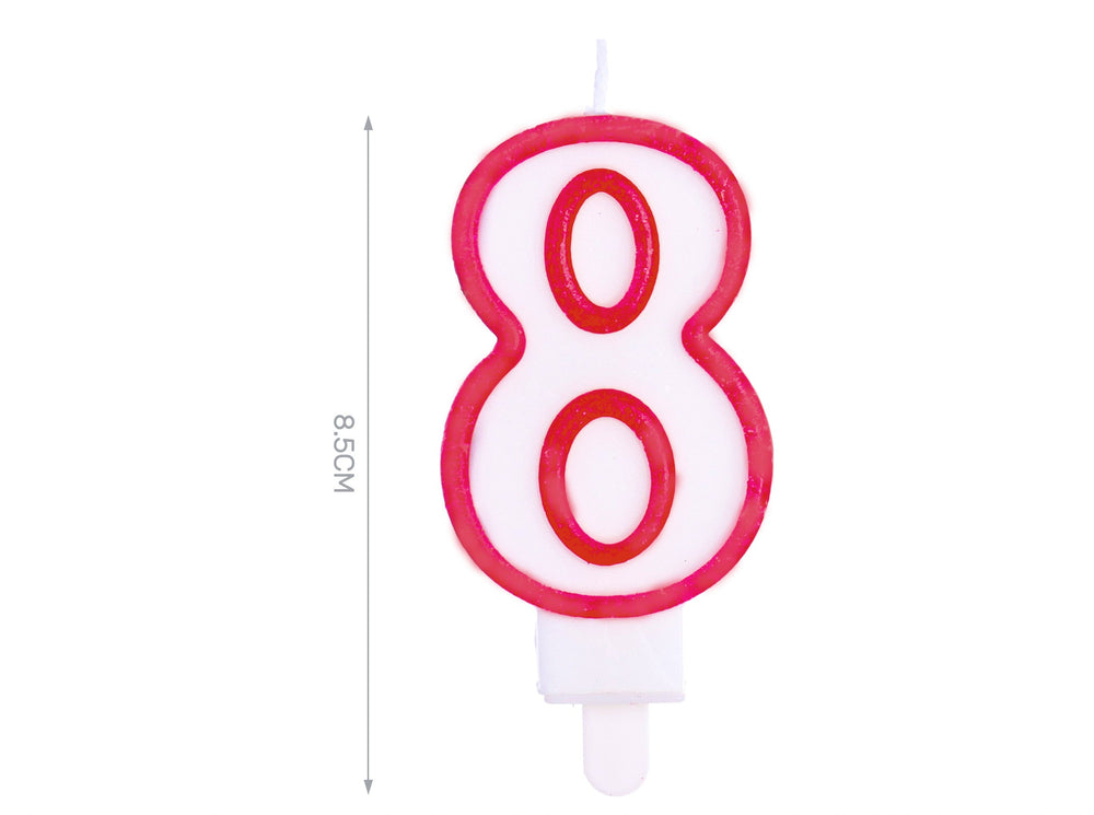 Candelina 8.5cm rossa numero 8