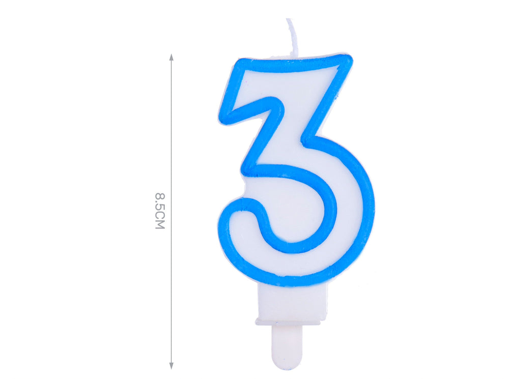 Candelina 8.5cm azzurra numero 3
