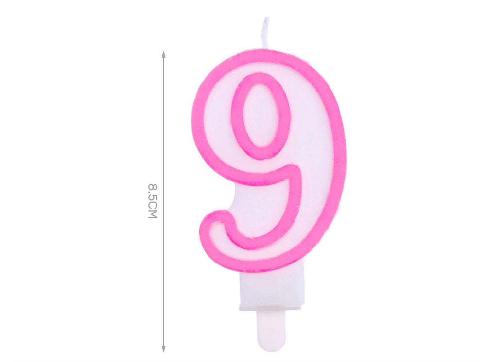 Candle 8.5cm pink number 9