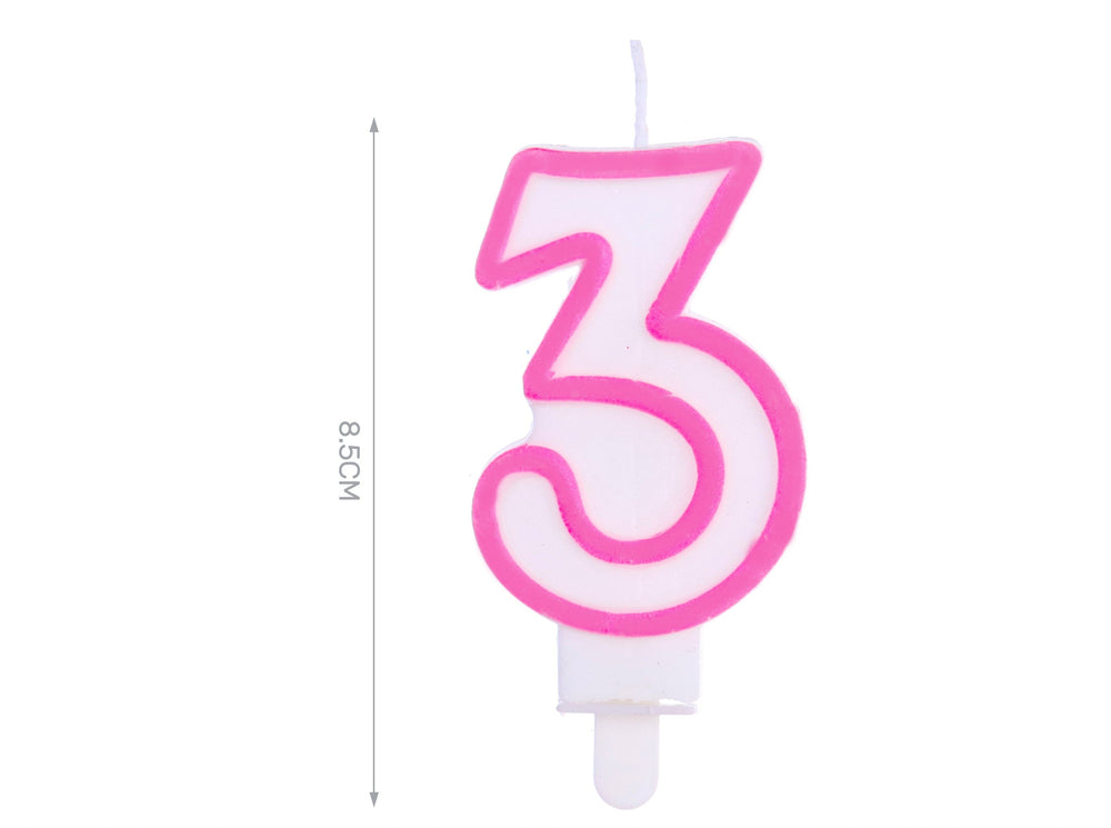 Candelina 8.5cm rosa numero 3