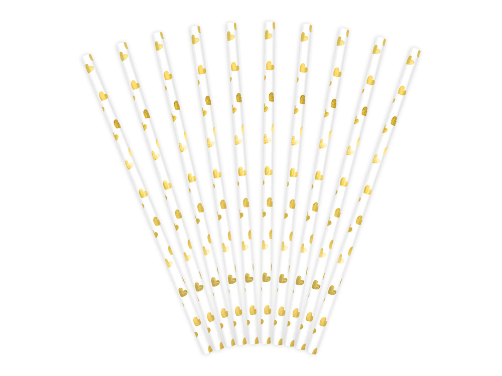 Gold heart straws 19.5cm 10pcs