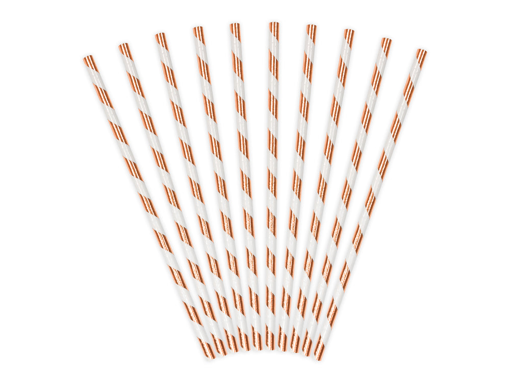 Pink, gold and white straws 19.5cm 10pcs