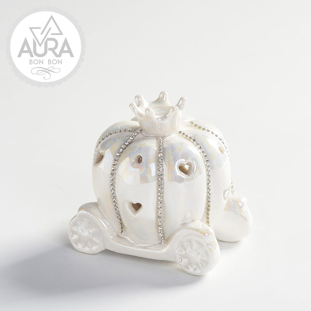 Porcelain carriage with light and rhinestones 8.3x7.5x8.5cm