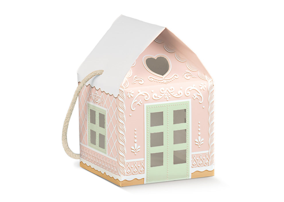 Scatola casetta con manico 12x12x11cm rosa