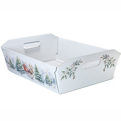 Cesto in cartone con paesaggio natalizio 40x30x12cm