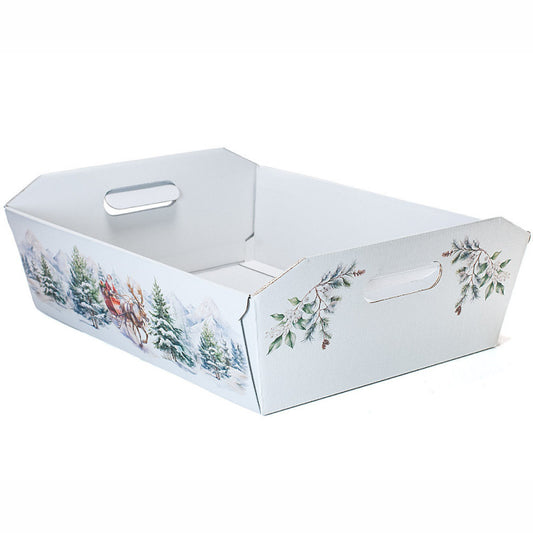 Cesto in cartone con paesaggio natalizio 40x30x12cm