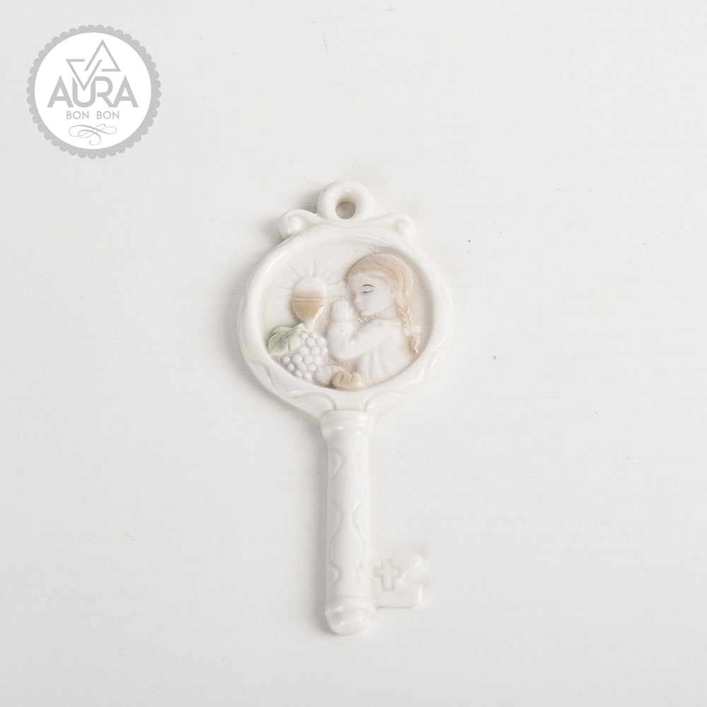 Girl's communion key favor 12.3x5.5x0.5cm