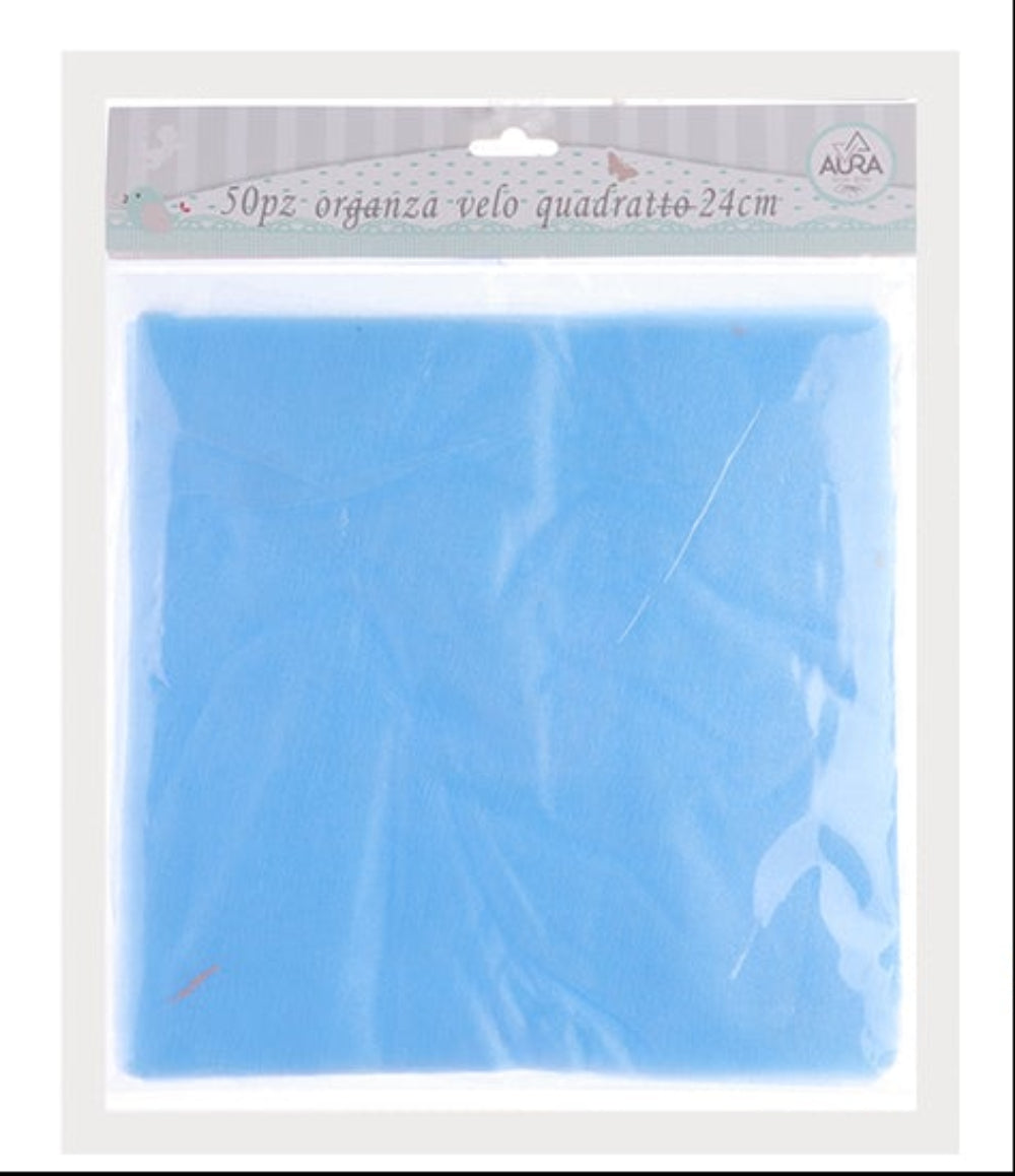 confezione veli quadrati per confetti azzurri