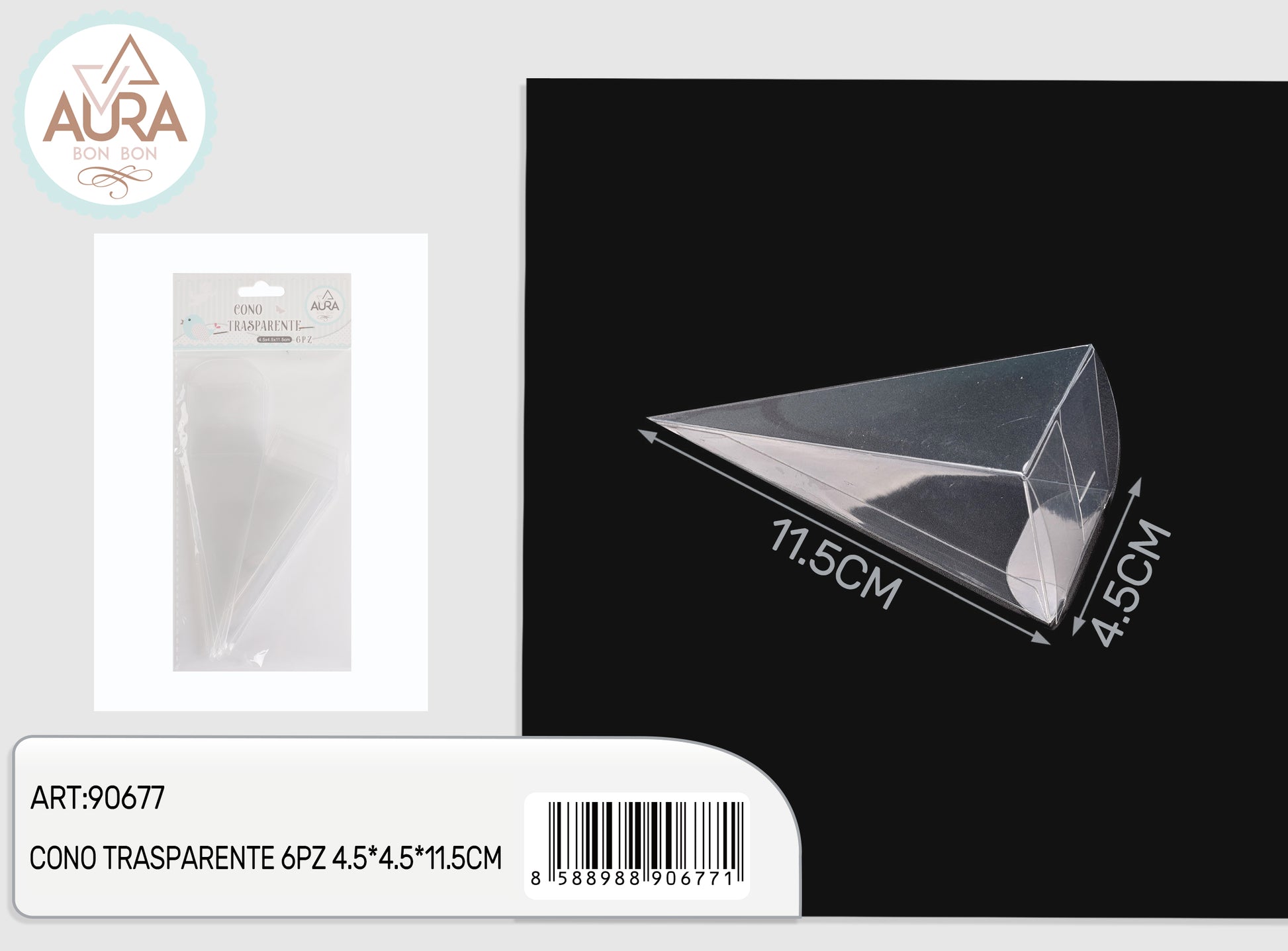 cono trasparente 6pz 4,5x4,5x11,5cm