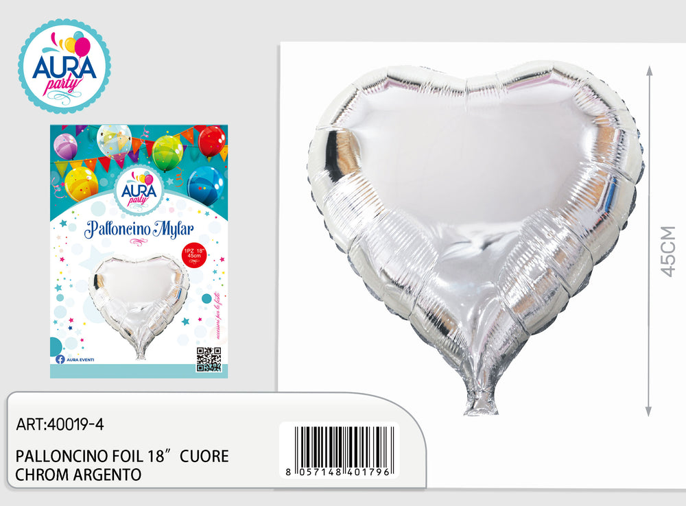 18-inch silver chrome heart foil balloon