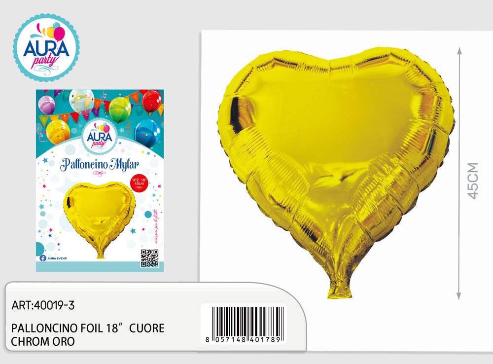 18-inch gold chrome heart foil balloon