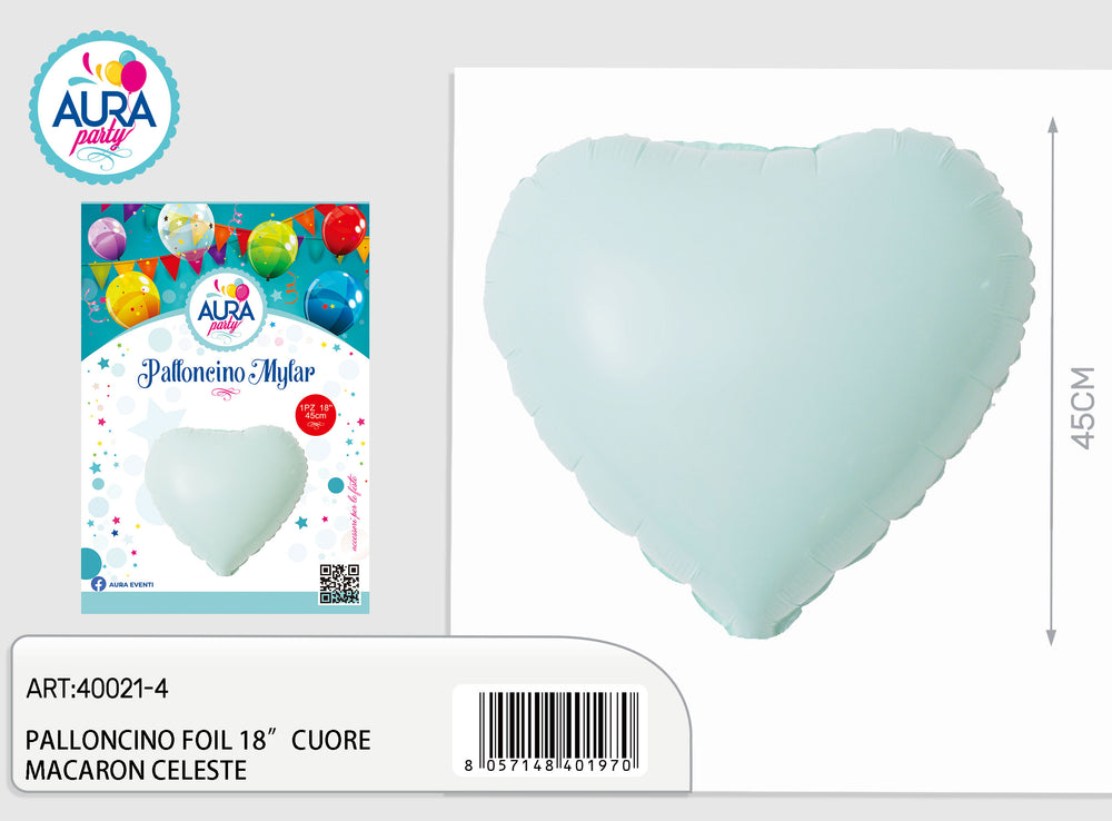 18-inch light blue macaron heart foil balloon