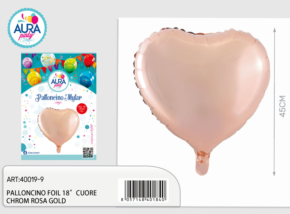 Palloncino in Foil a Forma di Cuore Satinato Rosa Gold 18" (45 cm)