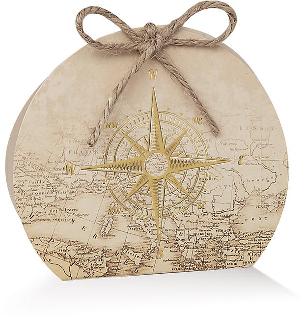 Scatolina con bussola con stampa a caldo color oro 9×7,9×3,5cm