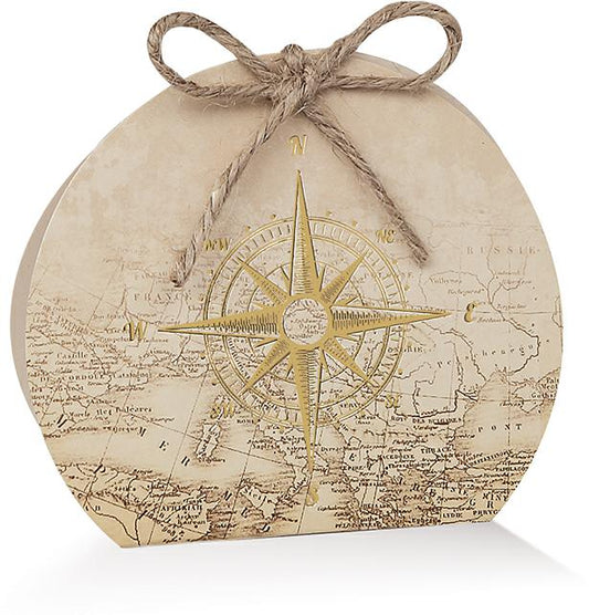 Scatolina con bussola con stampa a caldo color oro 9×7,9×3,5cm