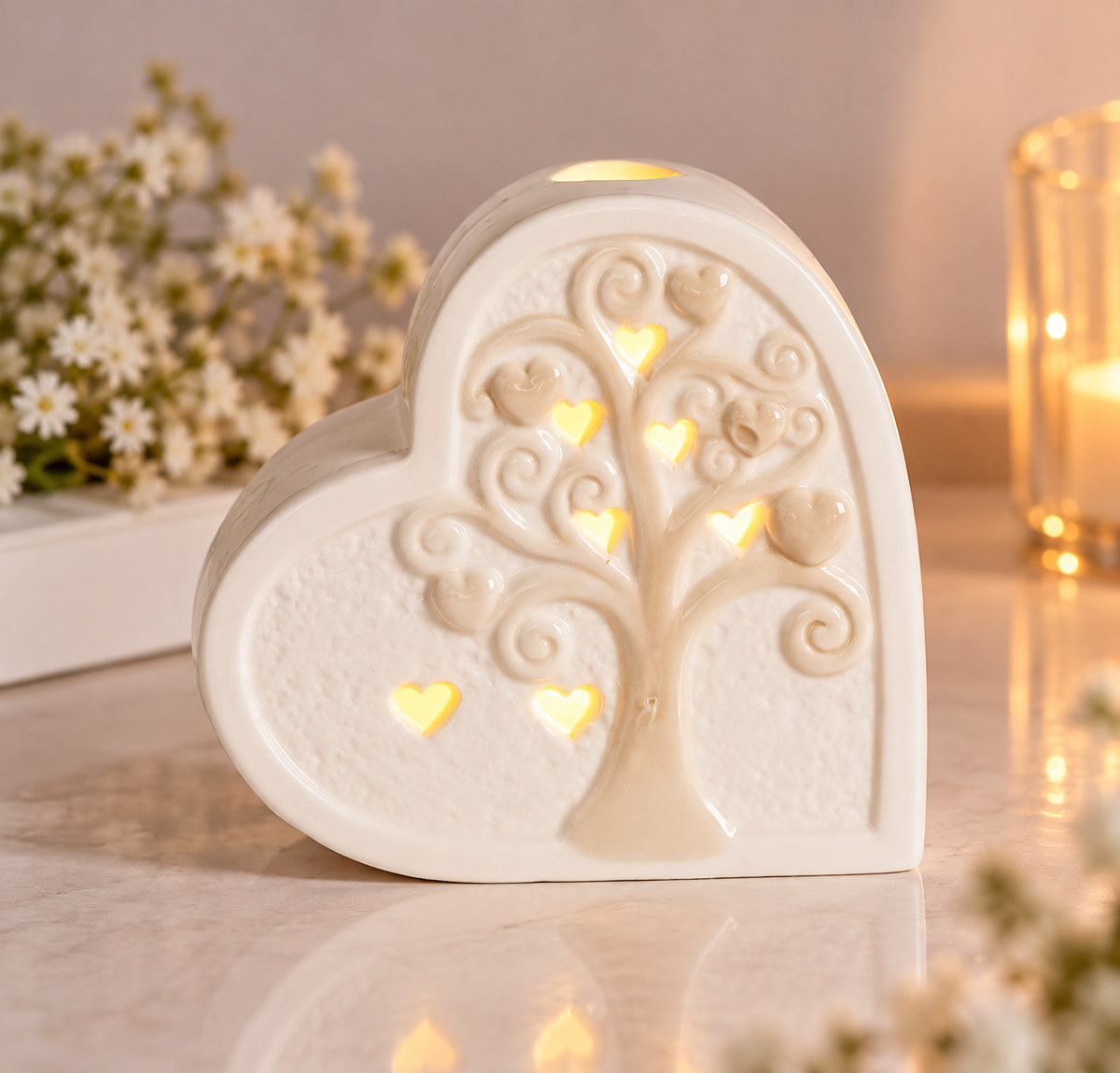 Diffusore in porcellana cuore con albero della vita Aura