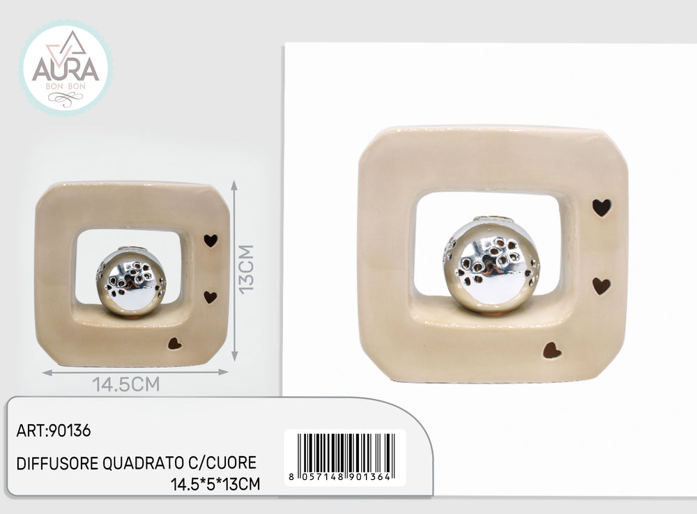 Square diffuser with beige heart 14.5x5x13 cm
