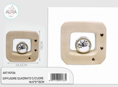 Square diffuser with beige heart 14.5x5x13 cm
