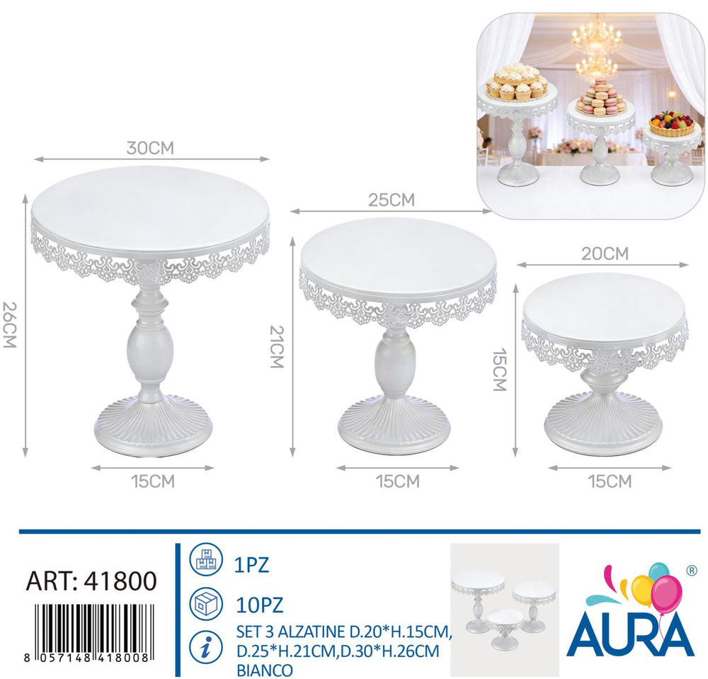 Set 3 alzatine da tavolo bianche